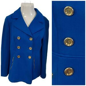 Alfani Coat Womens Size 10 Blue Peacoat Knit Jacket Zip Pockets Preppy Business